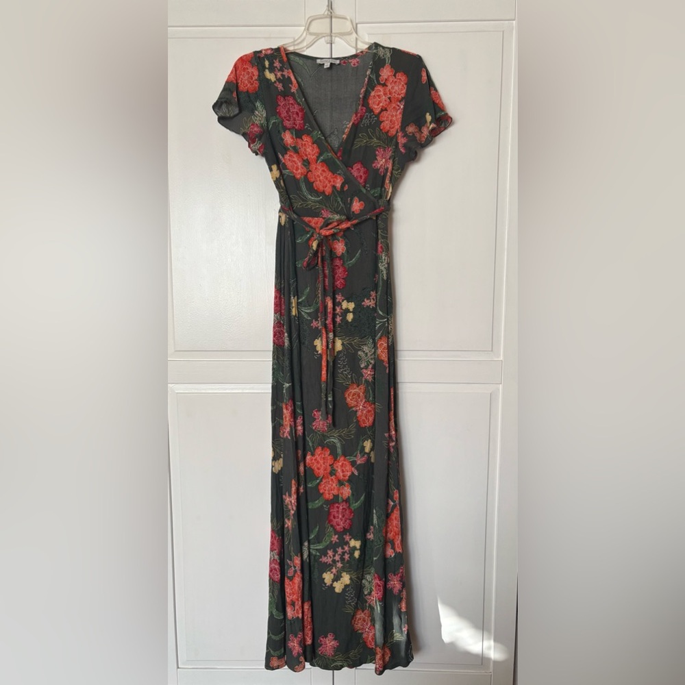 Patrons of Peace 100% Rayon Floral Wrap Maxi Dress S